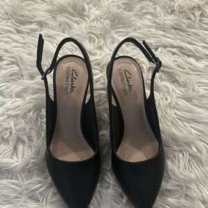 Clarks Black Suede Slingback Heels